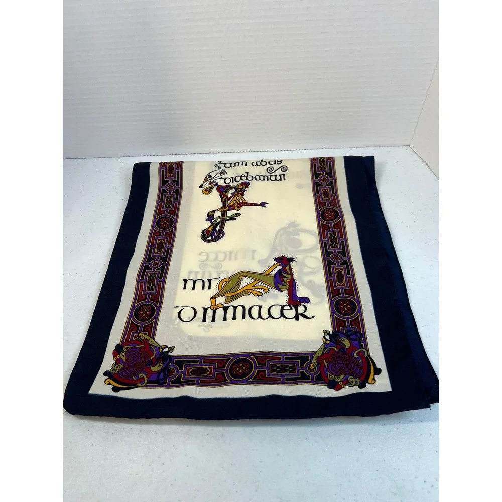 Celtic Renaissance Designs Scarf Medieval Manuscript Art Navy Cream 53x12
